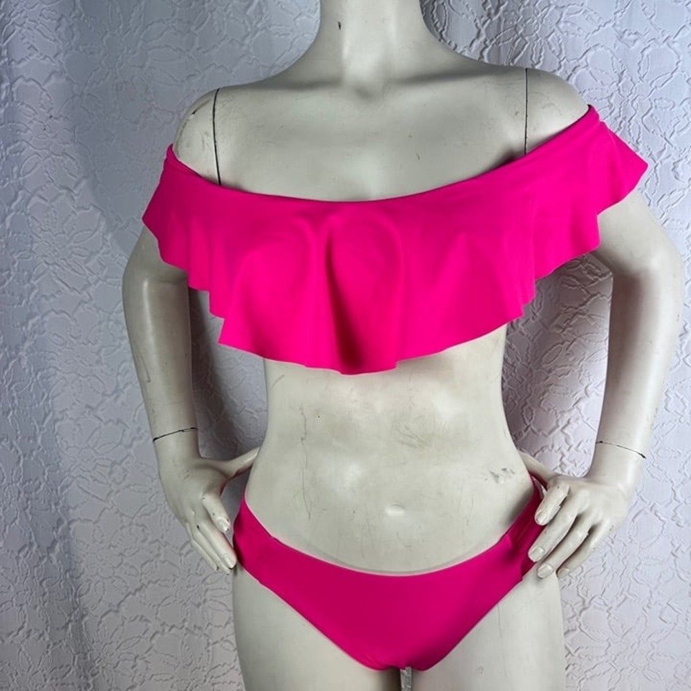Trina Turk Hot Pink Flounce Off The Shoulder Bikini Set 6 - Picture 3 of 7